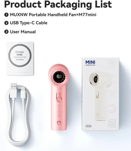 Miniatura 9 de MUXNW Ventilador portátil de mano: Mini ventilador turbo ajustable de velocidad (1-100), recargable de 1800 mAh, pantalla LED, para viajes, Rosa