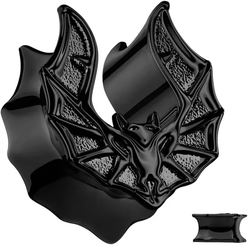 Miniatura 3 de Pierced Owl Medidores de oreja de acero inoxidable PVD 316L, color negro, se venden como un par