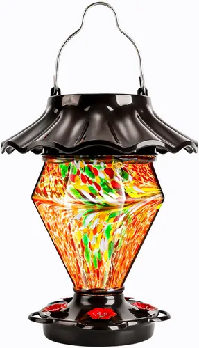 Miniatura 7 de LUJII Alimentador solar para colibríes que cambia de color para colgar en exteriores, depósito de vidrio soplado a mano, 35 onzas líquidas, nunca