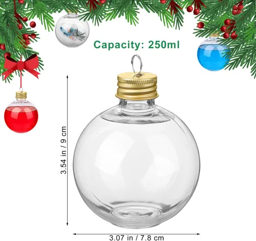 Miniatura 9 de Baluue Botellas de leche de plástico, 10 bolas de alcohol de Navidad, bola de adornos rellenables para árbol de Navidad de 8.5 fl oz, bombillas