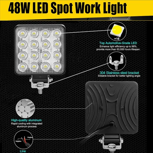 Miniatura 3 de Luces LED de trabajo para camión, 10 unidades de 4.5 pulgadas, cuadradas, de 12 V, 24 V, 48 W, 8000 lm, barra de luz todoterreno impermeable