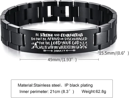 Miniatura 2 de VNOX Pulsera cristiana para hombre con versículo de la Biblia personalizada de acero inoxidable, regalo inspirador para hombres, ajustable