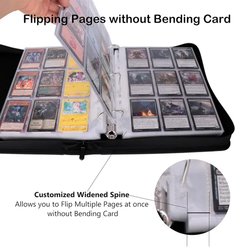 Miniatura 4 de Carpeta de tarjetas coleccionables con 9 bolsillos para 1404 tarjetas, tarjetero de metal con anilla en D con 78 páginas transparentes de doble Azul
