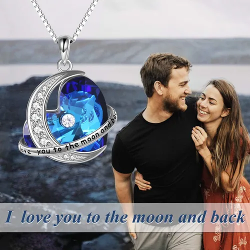 Miniatura 6 de Collar con colgante de corazón de plata de ley con elementos de cristal azul, regalo para esposa, novia