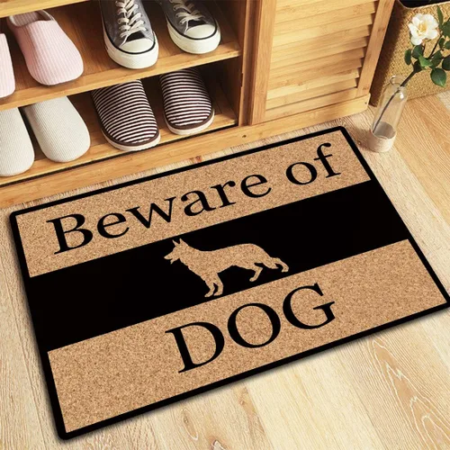 Miniatura 4 de Divertidas alfombrillas de bienvenida con diseño de perro «Beware of Dog» para decoración del hogar, alfombra de tela no tejida con parte trasera