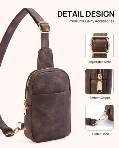Miniatura 159 de Telena Riñonera pequeña para mujer, de cuero, cangureras, bolsa de pecho para mujer