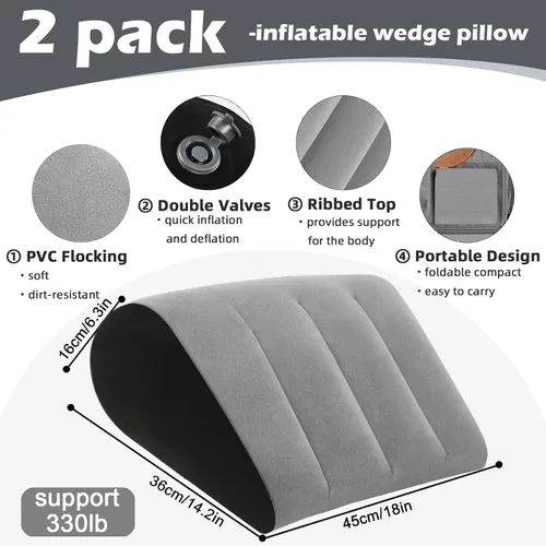 Miniatura 7 de TheClover Cojín inflable portátil de cuña – Paquete de 2 posicionadores corporales almohada plegable de cuña para dormir, espalda, viajes, cama