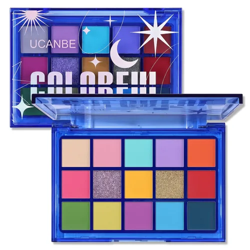 UCANBE - Paleta de sombra de ojos colorida, 15 colores vibrantes brillantes, mate, metálica, neón, maquillaje para párpados, kit de regalo de