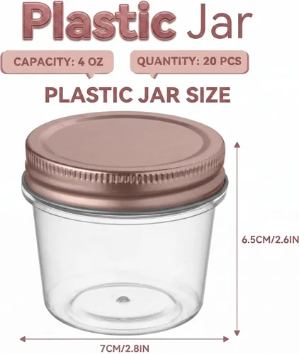 Miniatura 2 de Novelinks - Recipientes de plástico transparente de 4 onzas fluidas con tapas de color oro rosa; envases de plástico transparentes, redondos