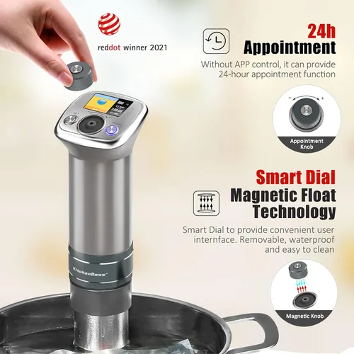 Miniatura 3 de Olla de cocción lenta Sous Vide ultrasilenciosa: KitchenBoss G320 - Olla de cocción lenta impermeable IPX7, motor CC, sin escobillas, 1100 W, G320