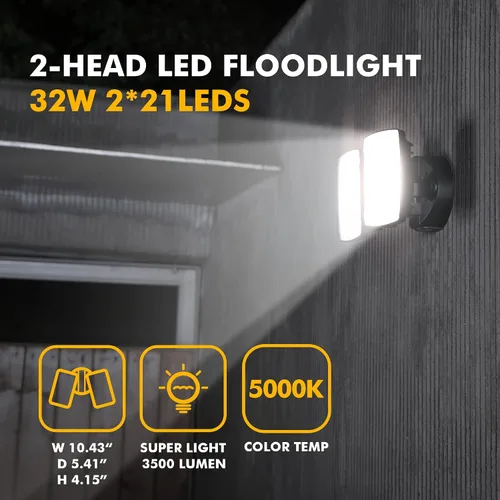 Miniatura 3 de LUTEC - Foco LED de 3500 lúmenes, 32 W, 5000 K, doble cabezal integrado, resistente al agua al atardecer y al amanecer, luz de seguridad de pared