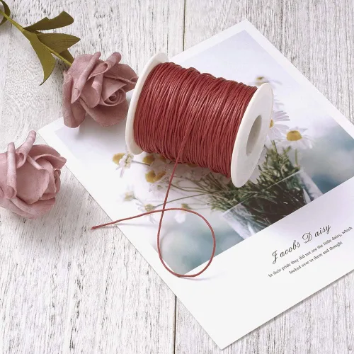 Miniatura 5 de Cordón de algodón encerado rojo de 100 yardas, hilo trenzado para abalorios, pulsera, collar de alambre de 0.039 pulgadas con carrete