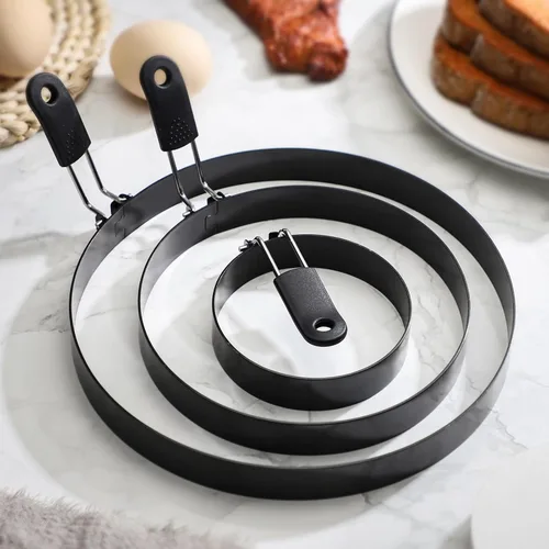 Miniatura 4 de 3 anillos de huevo de acero inoxidable para freír huevos, antiadherentes, moldes grandes para panqueques y anillos para panqueques para plancha
