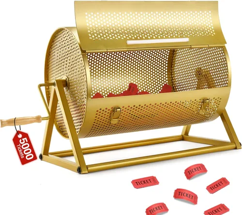 GADFISH Tambor de Rifa Extra Grande, Caja Giratoria de Boletos de Rifa Engrosada (Capacidad para 5000 Boletos) con Rodamiento Silencioso para Juegos