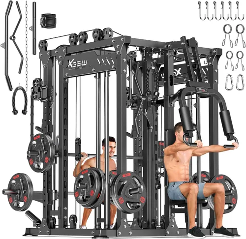 Miniatura 21 de Rack Multiusos para Sentadillas, Conjunto de Rack de Pesas Smith Machine con Sistema de Crossover de Cables, Racks de Potencia para Gimnasio en L04