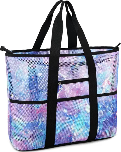 CAMTOP Bolsas de playa para mujer, bolsa de playa de malla con cremallera, bolsas de conchas para niños, grandes para piscina, natación, vacaciones