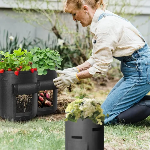 Miniatura 8 de LITLANDSTAR Paquete de 6 bolsas de cultivo de papas de 7 galones, tela no tejida resistente, bolsa de plantación de jardín, contenedor de plantas
