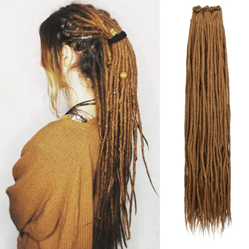 Miniatura 12 de Kraler Extensiones de Rastas Azules, Extensiones de Rastas Sintéticas de Ganchillo de 22", 100% Hechas a Mano, Rastas de Una Sola Punta, Delgadas