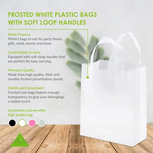 Miniatura 5 de Prime Line Packaging Bolsas de regalo de plástico, bolsas de regalo esmeriladas con asas para pequeñas empresas, regalos de bienvenida, bolsas