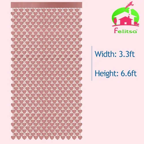 Miniatura 3 de Cortina de papel de aluminio de corazón de oro rosa, 2 piezas, oropel metálico con flecos, decoraciones de despedida de soltera, telón de fondo