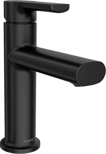 Moen Meena Negro Mate Grifo de Lavabo de Baño Moderno con un Solo Agujero y una Sola Manija con Placa de Cubierta Opcional y Montaje de Desagüe,