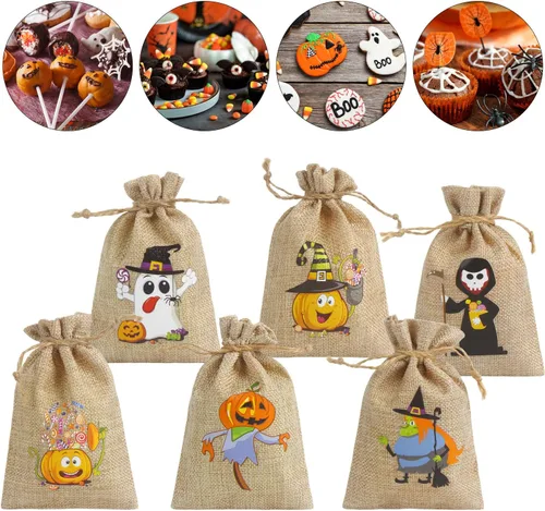 Miniatura 4 de LOKIPA 36 bolsas de regalo de arpillera de Halloween con cordón pequeñas bolsas de yute para niños y adultos, suministros de fiesta