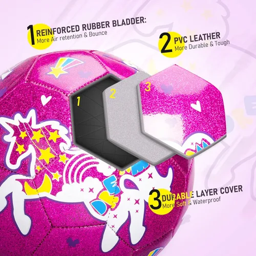 Miniatura 3 de ZOOJOY Pelota de fútbol tamaño 3 para niñas, pelota de fútbol rosa de unicornio para niños, regalo para niños pequeños con bomba, juguetes de juego