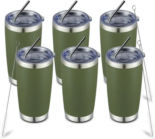 Miniatura 37 de COMOOO Taza de viaje de acero inoxidable de doble pared aislada al vacío de 20 onzas con tapa y pajita, taza de café aislada con recubrimiento