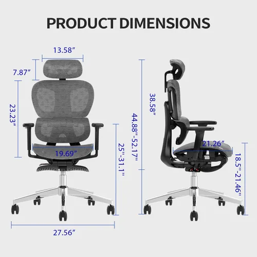 Miniatura 3 de PatioMage Silla de oficina ergonómica, silla de escritorio grande y alta con soporte lumbar ajustable y profundidad del asiento, silla de Gris oscuro