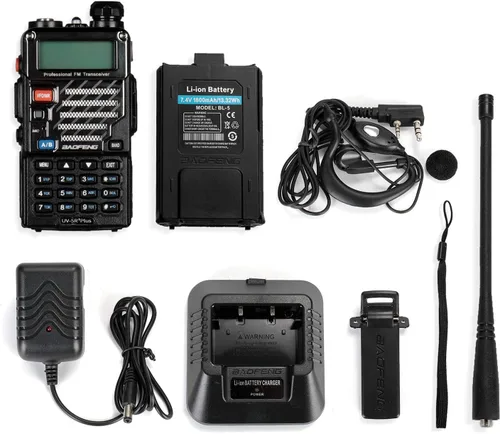 Miniatura 7 de Baofeng UV-5R+ Plus - Radio de mano para jamón, radio bidireccional de doble banda recargable de largo alcance, con auricular y cable