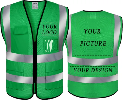 Miniatura 43 de BeautyWill Chaleco de seguridad con logotipo personalizado, Hi Vis Clase 2, chaleco reflectante de construcción unisex con 5 bolsillos