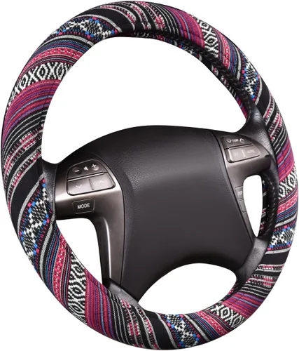 Miniatura 2 de CAR PASS Funda para Volante Estilo Bohemio, Funda Universal para Volante de Tela de Lino Étnica, Diseño Antideslizante, Se Adapta a Volantes