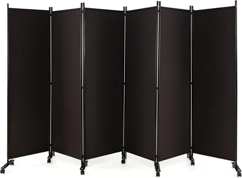 Miniatura 17 de GOFLAME Divisor de habitación plegable de 4 paneles, pantalla de privacidad enrollable de 6 pies con ruedas bloqueables, pantalla de partición
