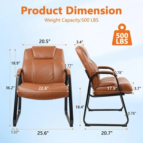 Miniatura 3 de CLATINA Big & Tall - Silla de invitados de 500 lb., sillas de recepción de oficina de cuero PU con base de trineo, silla de escritorio sin ruedas