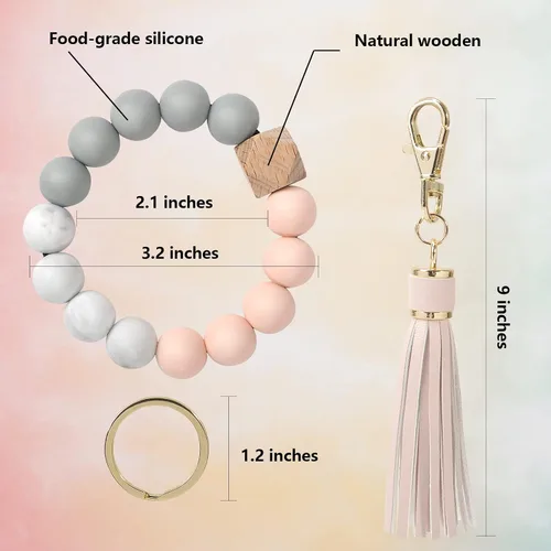 Miniatura 5 de YUOROS Llaveros para mujer, con cuentas de silicona, llavero de automóvil, pulsera