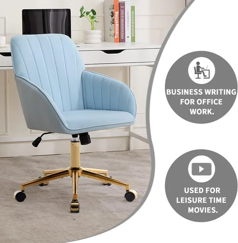 Miniatura 4 de Mid Back Velvet Home Office Task Chair, Modern Comfy Vanity Chair with Wheels, Upholstered Rolling Cute Desk Chair, Makeup Chair for Women Girls