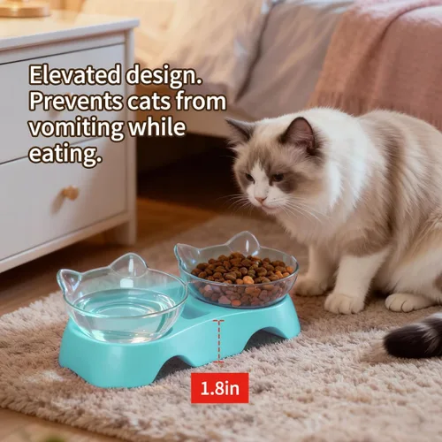 Miniatura 3 de MILIFUN Cuencos para gatos, cuencos elevados inclinados, antivómitos para cachorros y conejos, cuenco ortopédico para interiores (azul)