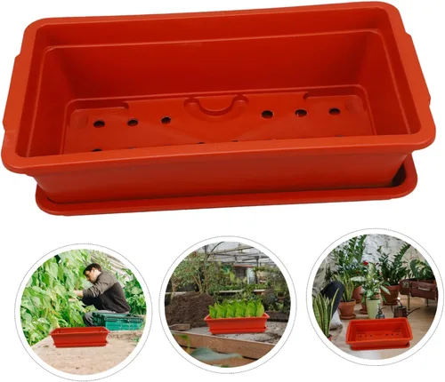 Miniatura 5 de Yardwe Contenedor de planta suculenta Rectángulo de plástico Maceta de vegetales Caja con drenaje Decoración de jardín