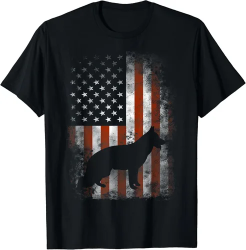 Camisa de pastor alemán con bandera americana de Estados Unidos, camiseta patriótica de regalo para perros, Negro, S