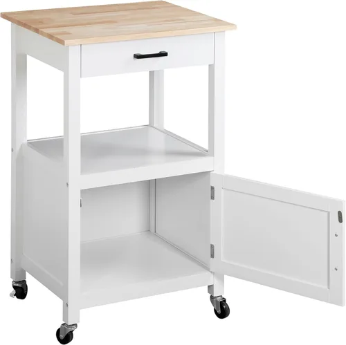 Miniatura 9 de ZENY Carrito de isla de cocina rodante con armario de almacenamiento y estante, carrito de cocina con cajón sobre ruedas, barra de café pequeña