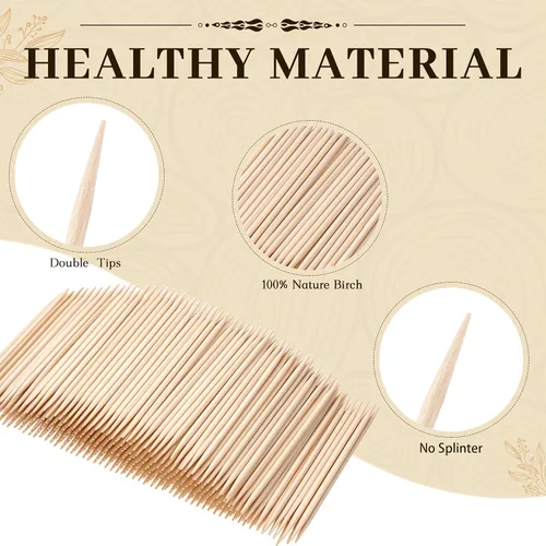 Miniatura 2 de Palillos de dientes de abedul natural para dientes, paquete de 300, palillos de madera de 2.5 pulgadas para aperitivos, frutas y barbacoas, suaves