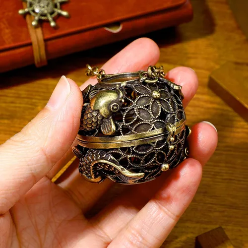Miniatura 4 de GANAZONO Quemador de incienso colgante con cadena, quemador de incienso de latón con tapa, forma de bola, manualidades para resina y carbón