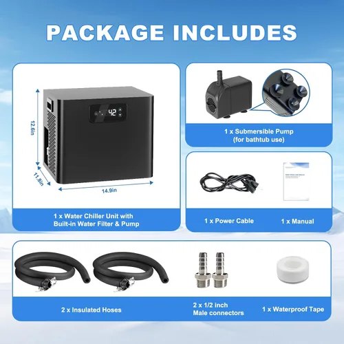 Miniatura 7 de Enfriador de agua para baño de hielo para bañeras frías, enfriador de inmersión en frío mejorado de 1/3 HP con bomba y filtro incorporados, bomba