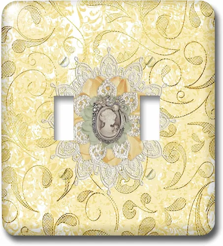 Miniatura 3 de 3dRose Image of Cameo in Gold, Yellow Lace Flora Design 2 plug outlet cover