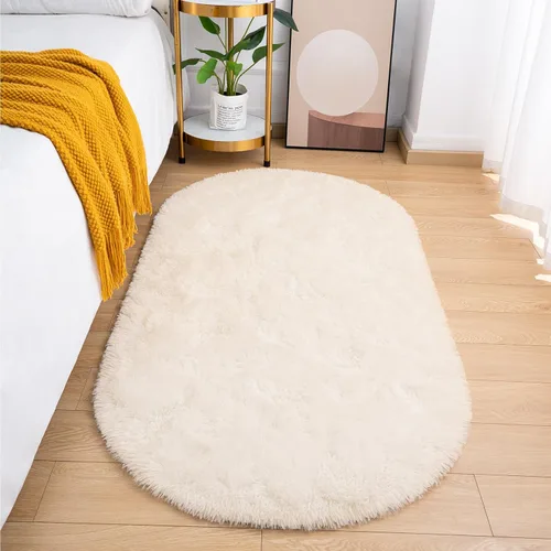 Miniatura 15 de Goideal Alfombra Esponjosa para Dormitorio, Alfombras de Área Ovaladas Pequeñas, Alfombra Shag de Cabecera Azul Marino Claro para Habitación