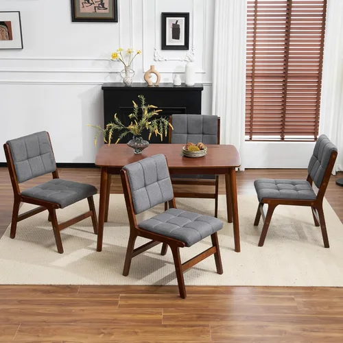 Miniatura 12 de Furniliving Juego de 4 sillas de comedor de madera de roble, sillas de cocina tapizadas de lino moderno de mediados de siglo con madera de roble