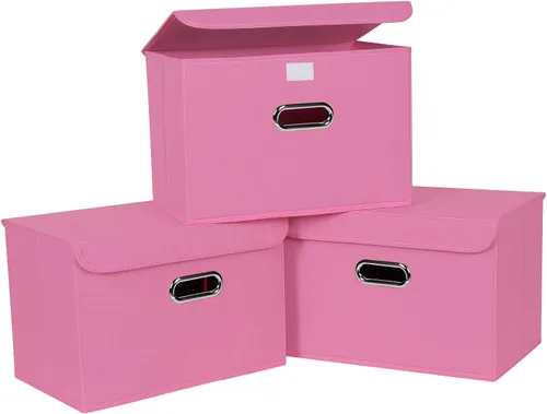 Miniatura 12 de Paquete de 1 Contenedores de Almacenamiento Plegables Grandes con Tapas, Cubos Organizadores de Almacenamiento de Tela para Estantes, Armario