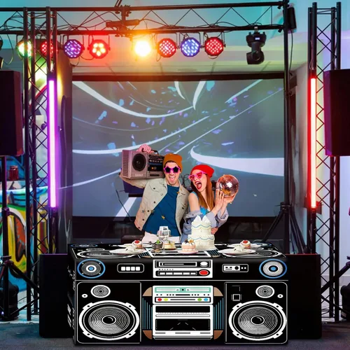 Miniatura 2 de Oudain Mantel Temático de los Años 80s y 90s de 6 Pies, Suministros para Fiesta de Cumpleaños de los 80s, Decoración de Fiesta Hip Hop, Mantel