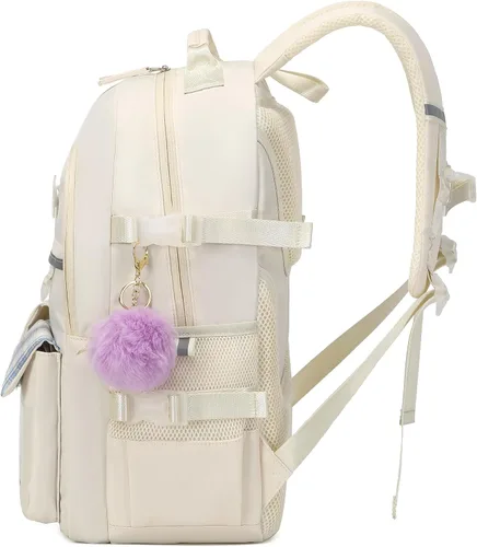 Miniatura 3 de Mochila para niñas de 15.6 pulgadas para laptop, bolsa escolar para niños de primaria y universidad, mochilas y bolsos escolares para niñas Beige