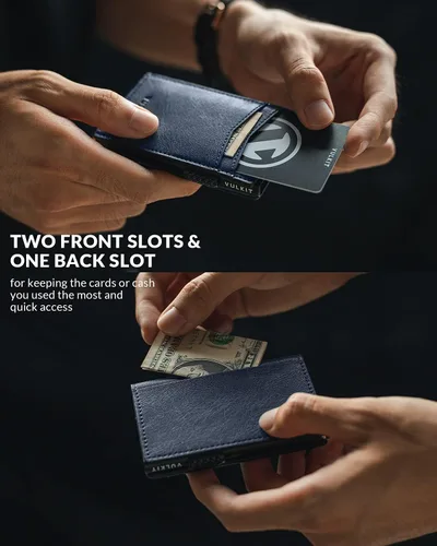 Miniatura 17 de VULKIT Billeteras delgadas para hombre, con bloqueo RFID, diseño minimalista con capacidad para hasta 11 tarjetas, Negro -, Minimalista